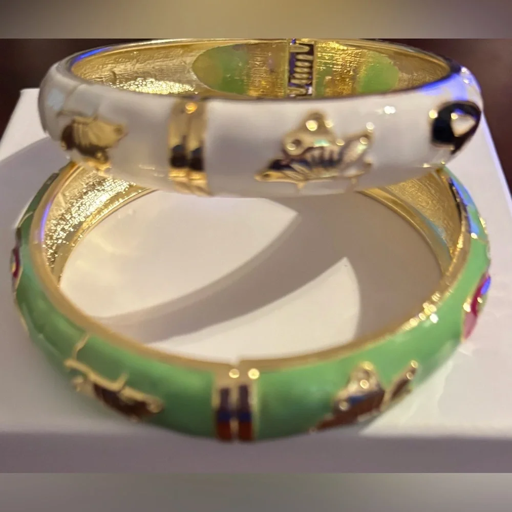Elegant Butterfly Bangle Set - Green and White